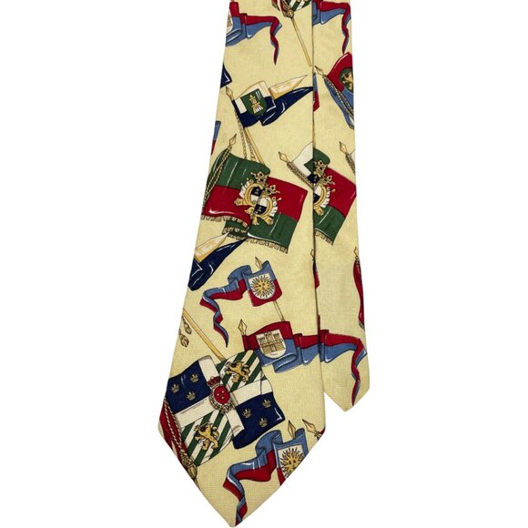 Tommy Hilfiger Silk Tie Vintage 90's Lion Crest Flags - Picture 1 of 6